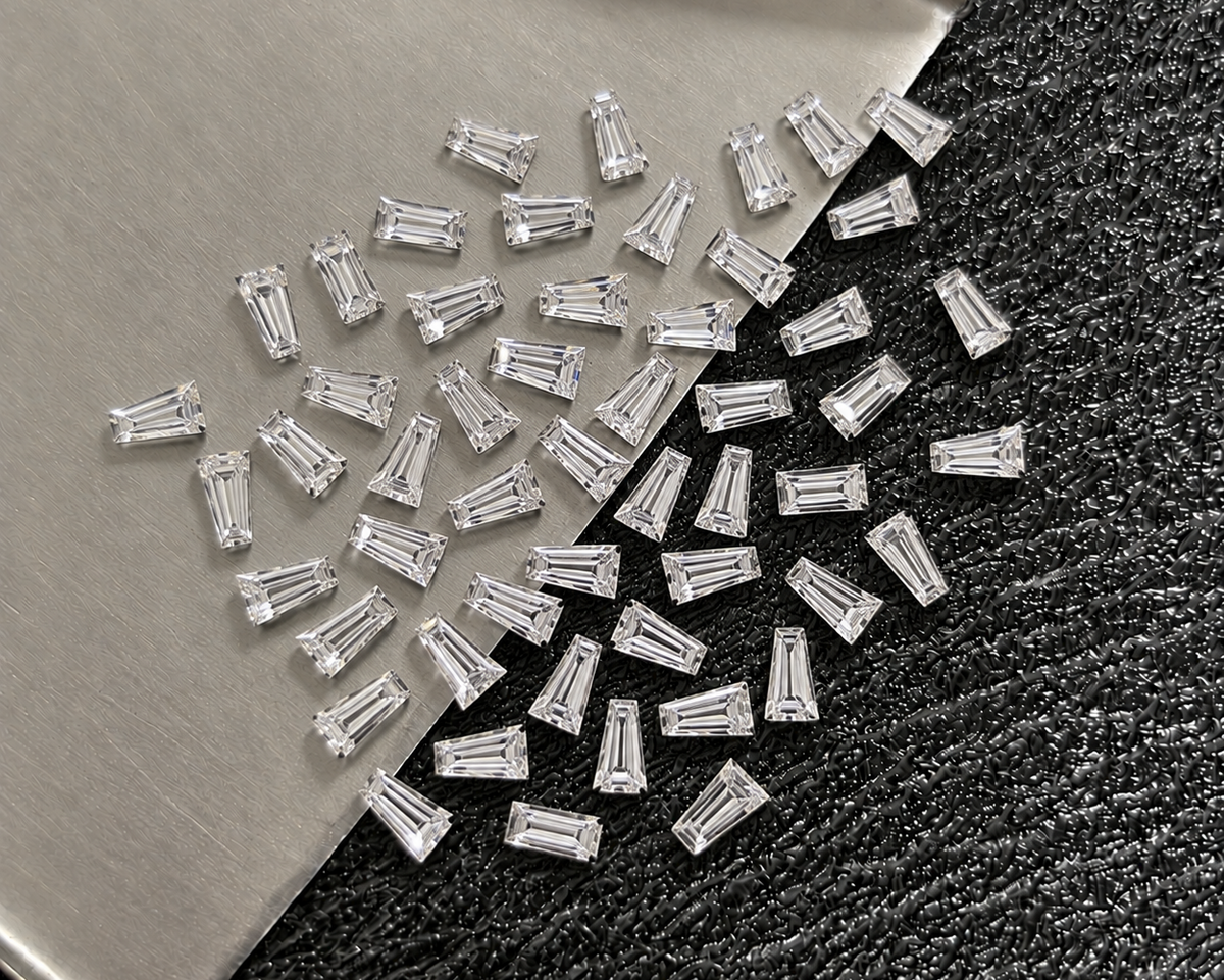1.5 × 2 × 2.5 mm small trapped baguette loose Moissanite diamond, D color, VVS2 clarity