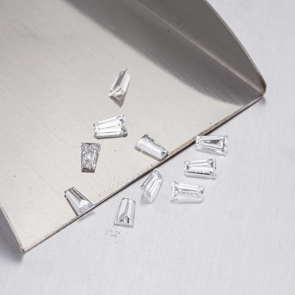 1.5 × 2 × 2.5 mm small trapped baguette loose Moissanite diamond, D color, VVS2 clarity