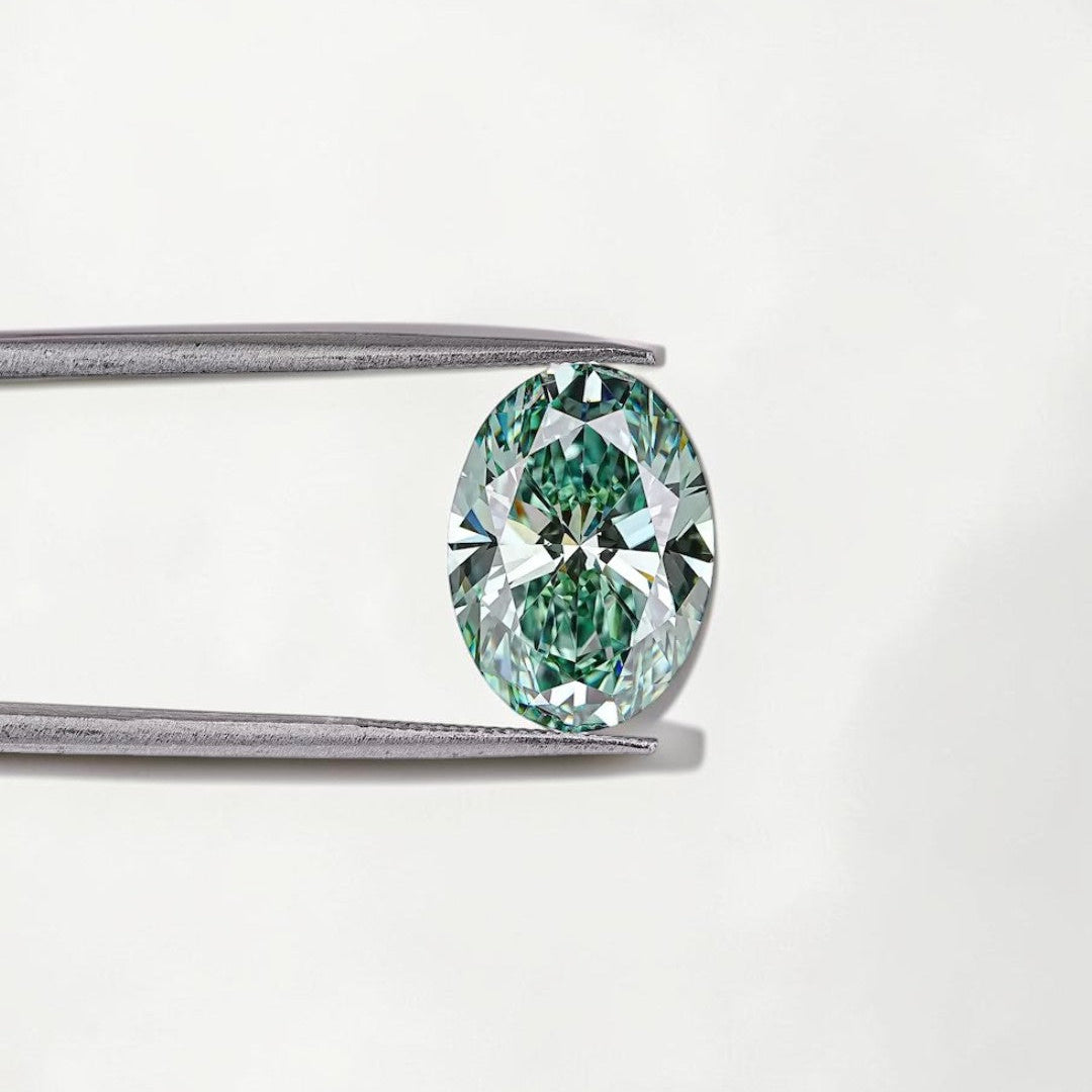 1CT Oval cut fancy vivid Green lab grown CVD diamond, IGI certified