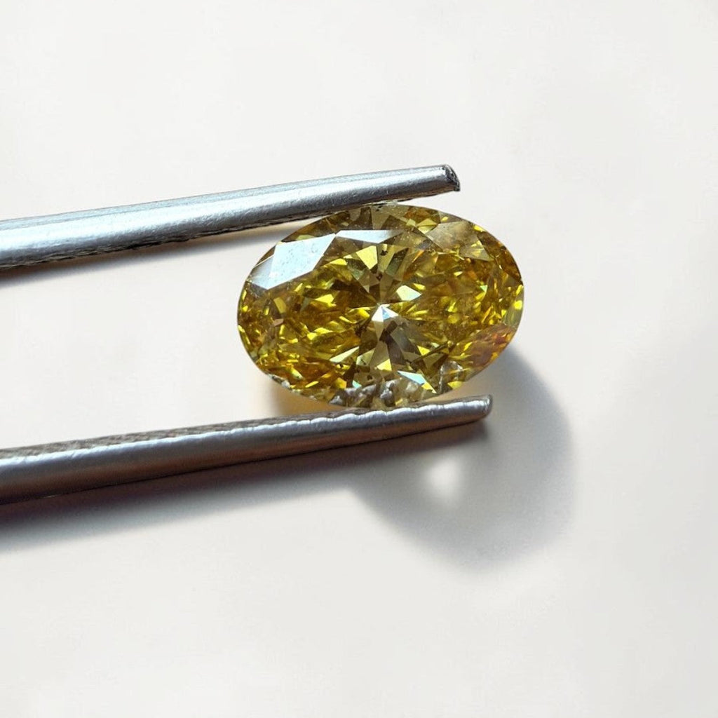 1CT Oval cut fancy vivid Yellow lab grown CVD diamond, IGI certified