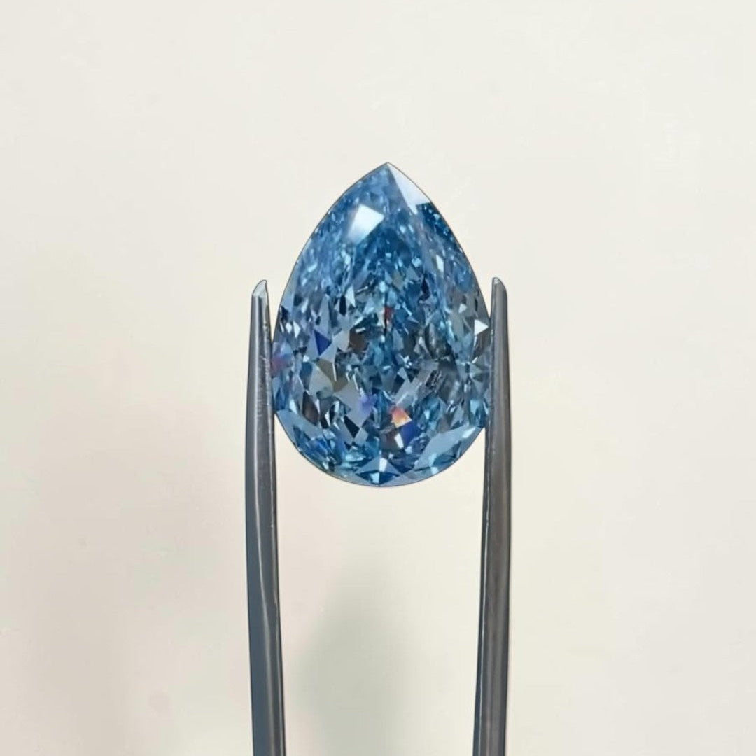 1CT Pear cut fancy vivid Blue lab grown CVD diamond, IGI certified