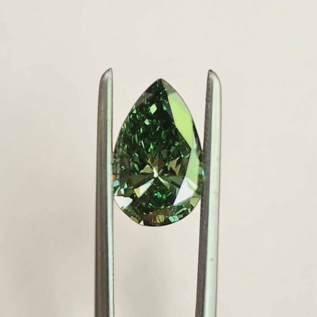 1CT Pear cut fancy vivid Green lab grown CVD diamond, IGI certified