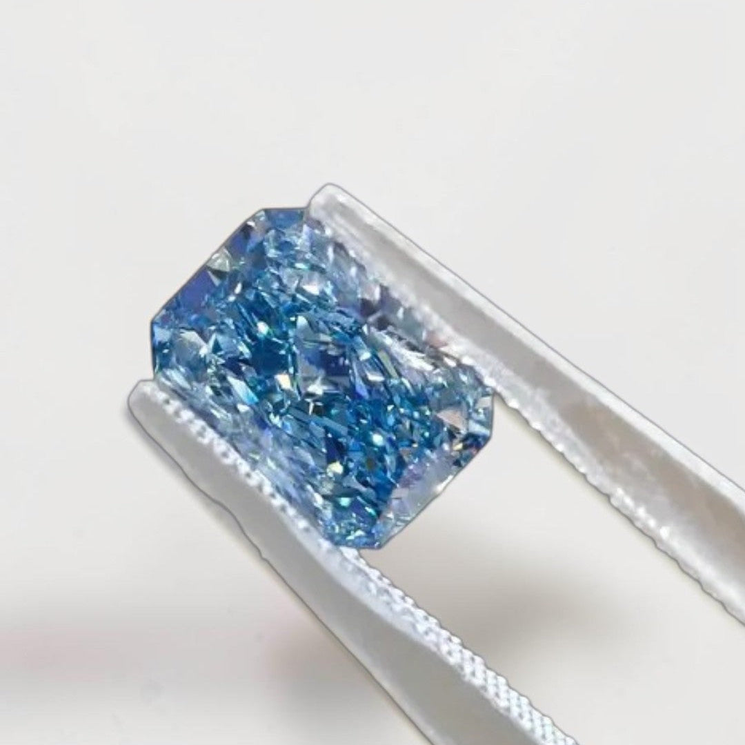 1CT Radiant cut fancy vivid Blue lab grown CVD diamond, IGI certified