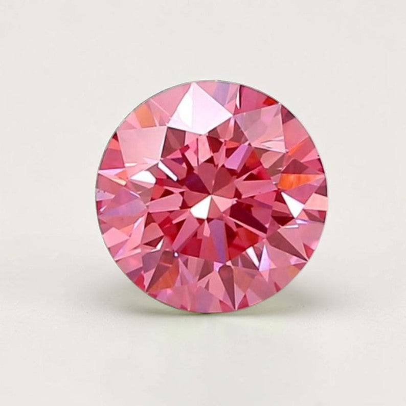 1CT Round cut fancy vivid pink lab grown CVD diamond, IGI certified